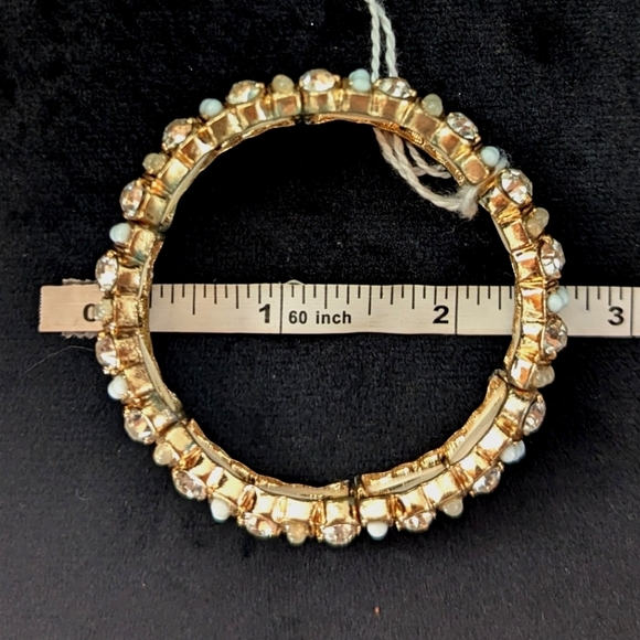 Gold White Rhinestone Beaded Bracelet Bangle Stretchable Adjustable Boho Preppy - Picture 5 of 7